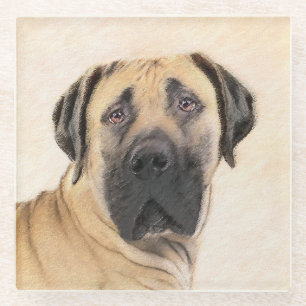Boerboel Painting - Cute Original Dog Art Glass Coaster