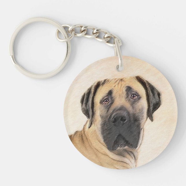 Boerboel Painting - Cute Original Dog Art Key Ring (Front)