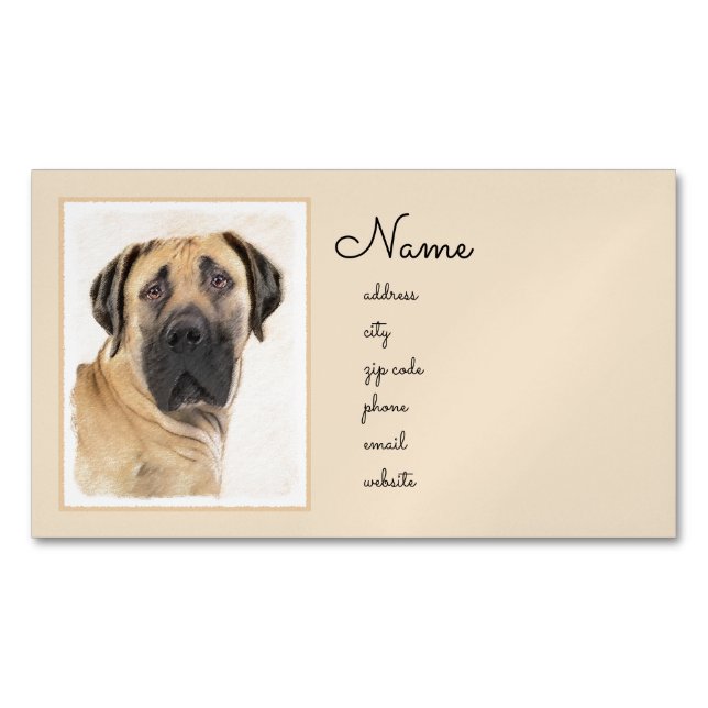 Boerboel Painting - Cute Original Dog Art Magnetic Business Card (Front)