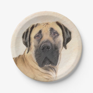 Boerboel Painting - Cute Original Dog Art Paper Plate