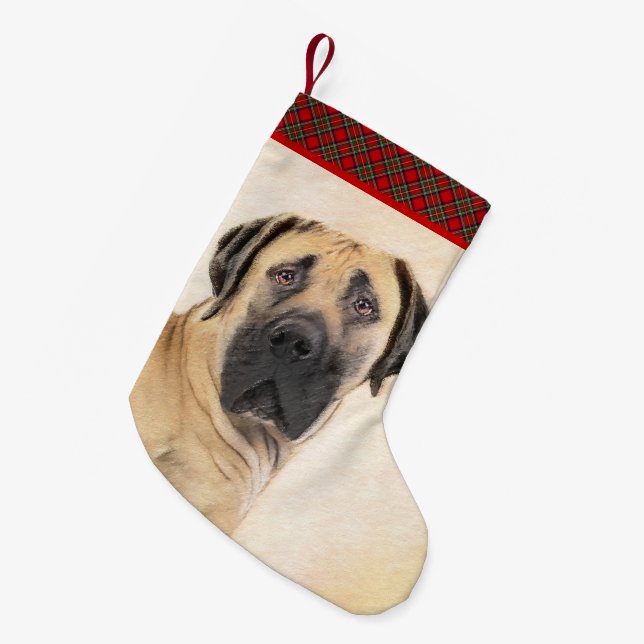 Boerboel Painting - Cute Original Dog Art Small Christmas Stocking (Front (Hanging))