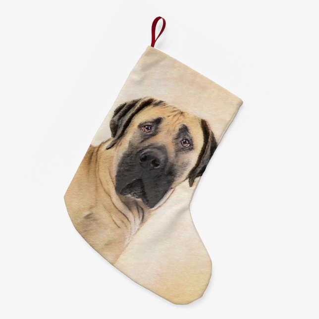 Boerboel Painting - Cute Original Dog Art Small Christmas Stocking (Front (Hanging))