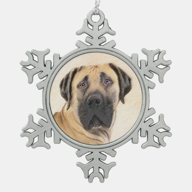 Boerboel Painting - Cute Original Dog Art Snowflake Pewter Christmas Ornament (Front)
