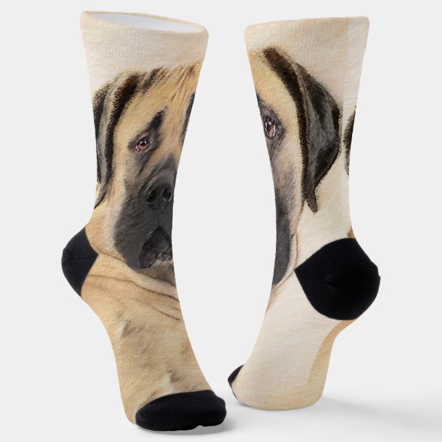 Boerboel Painting - Cute Original Dog Art Socks (Angled)