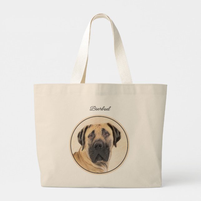 Boerboel Painting Fawn Red Mastiff Pet Dog Art Large Tote Bag (Back)