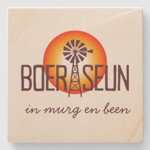 BOERSEUN Windpomp Afrikaans South African Expat Stone Coaster