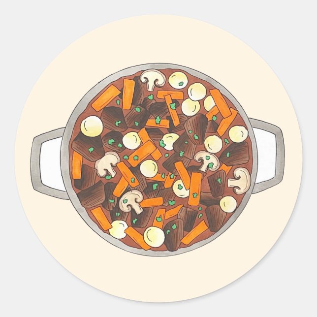 Boeuf Bourguignon Beef Burgundy Stew French Food Classic Round Sticker (Front)