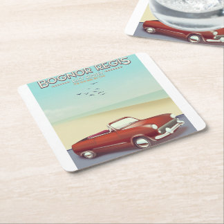 Bognor Regis Vintage seaside travel poster Square Paper Coaster
