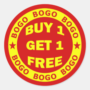 BOGO BUY ONE GET ONE FREE CLASSIC ROUND STICKER