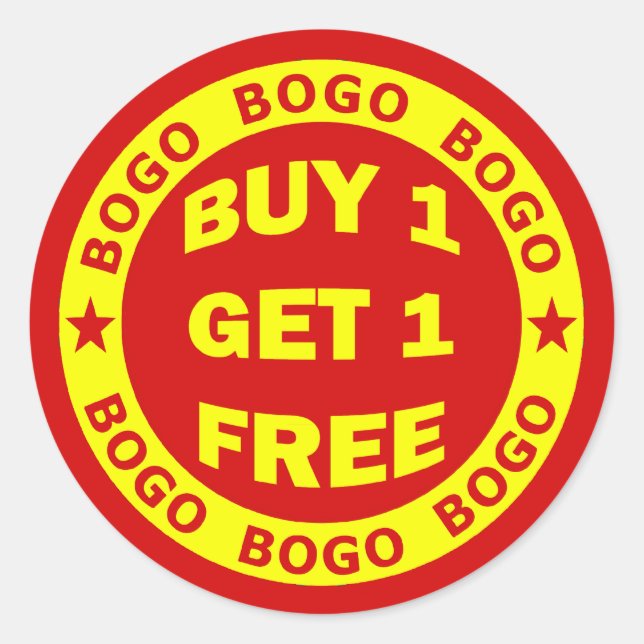 BOGO BUY ONE GET ONE FREE CLASSIC ROUND STICKER (Front)