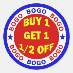 BOGO BUY ONE GET ONE HALF OFF CLASSIC ROUND STICKER