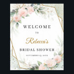 Bogo rose gold flowers eucalyptus and gold Welcome Poster<br><div class="desc">Bogo rose gold flowers eucalyptus and gold Welcome Sign for Bridal Shower party, This amazing popular design is perfect for all boho or tropical style Events. Design is featured watercolor hand painted pampas grass reeds mixed dried palm leaves mixed terracotta flowers and mixed burnt orange roses mixed copper flowers desert...</div>