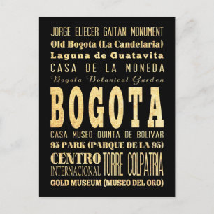 Bogota City of Colombia Typography Art Postcard