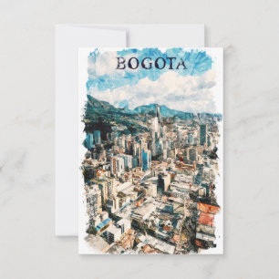 Bogota Colombia CIty View Watercolor Card