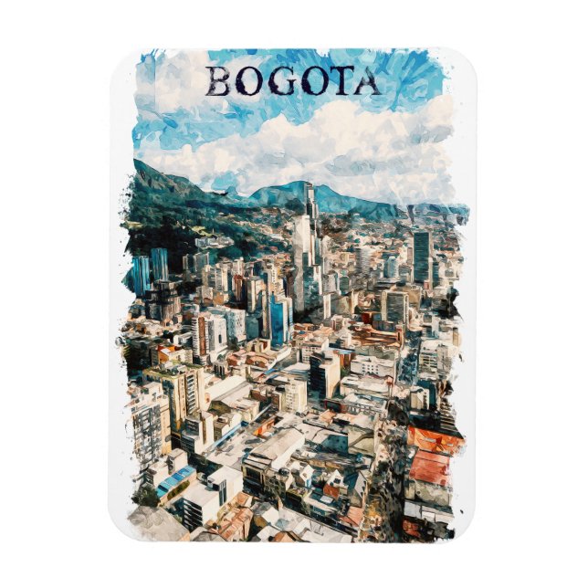 Bogota Colombia CIty View Watercolor Magnet (Vertical)