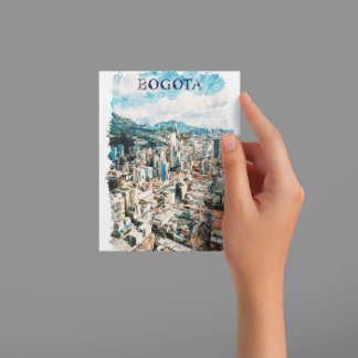 Bogota Colombia CIty View Watercolor Postcard