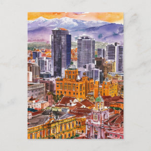 Bogota, Colombia Cityscape  Watercolor Painting Postcard