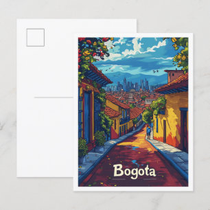 Bogota Colombia Vintage Art Travel Illustration Postcard