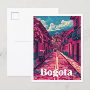Bogota Colombia Vintage Art Travel Illustration Postcard
