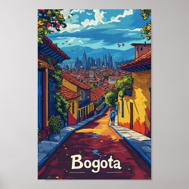 Bogota Colombia Vintage Art Travel Illustration Poster (Front)