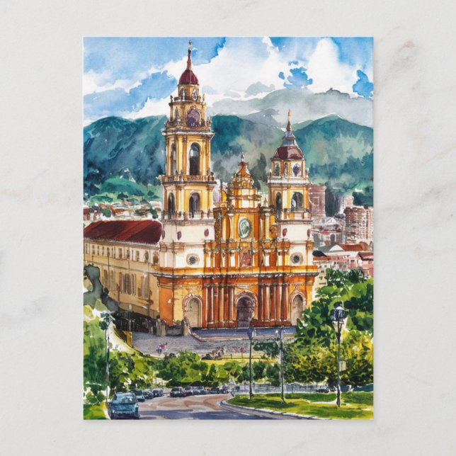 Bogota, Colombia Watercolor Painting Postcard (Front)