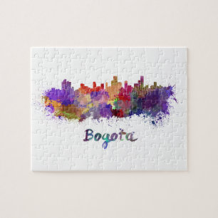 Bogota skyline in watercolor splatters jigsaw puzzle