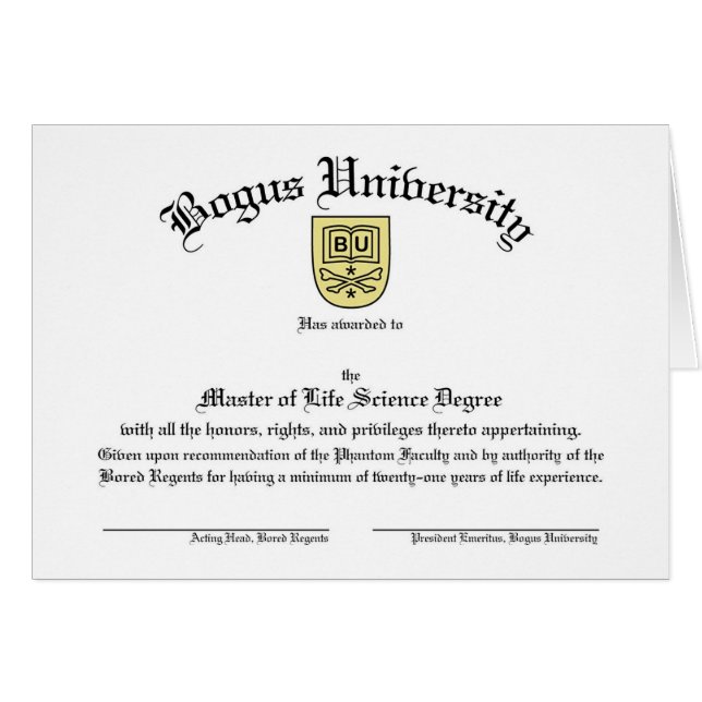 Bogus University Diploma Card (Front Horizontal)
