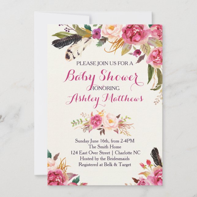 bohemain Floral Baby Shower Invitation (Front)
