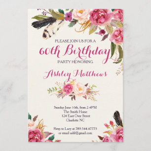 bohemain Floral Birthday Invitation