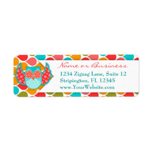 Boheme Owl Teal & Red Ribbon Label
