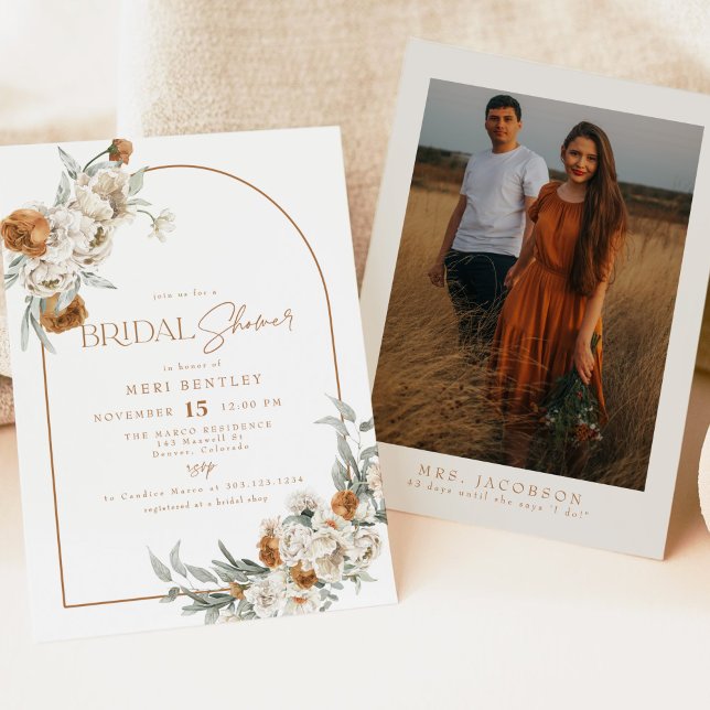 BOHEME Terracotta Floral Boho Arch Bridal Shower Invitation (Creator Uploaded)