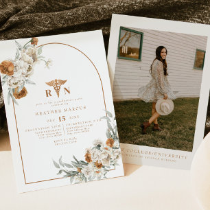 BOHEME Terracotta Floral Boho RN Nurse Graduation Invitation