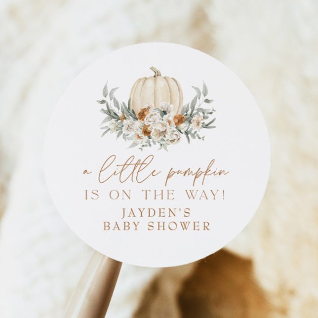 BOHEME Terracotta Floral Pumpkin Baby Shower Classic Round Sticker (Creator Uploaded)