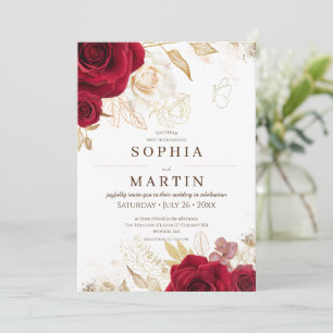 Bohemia Red Rose Gold Dust Elegant Flower Wedding Invitation