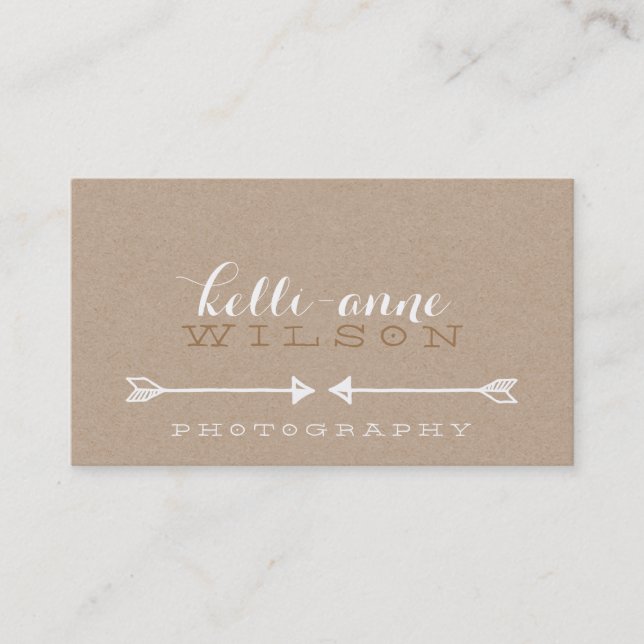 BOHEMIAM ARROW cute rustic hippy white kraft Business Card (Front)