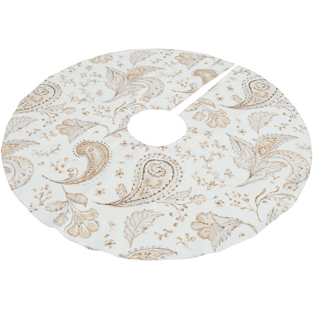 Bohemiam Boho Cream White Christmas Brushed Polyester Tree Skirt (Angled)