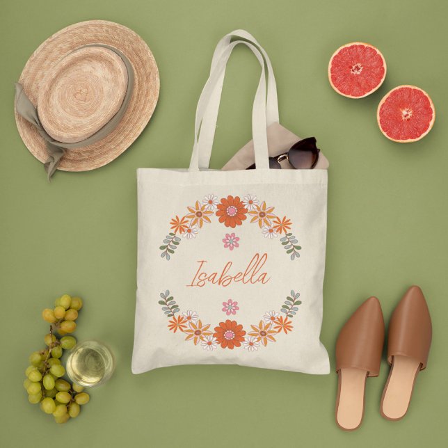  Bohemiam Groovy Flowers, Wild Minimal Flower Tote Bag (Creator Uploaded)