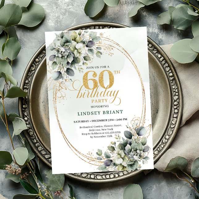 Bohemian 60th Birthday Greenery Leaf Invite (Bohemian 60th Birthday Greenery Leaf Invite

)