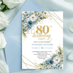 Bohemian 80th Birthday Invite Watercolor Flowers
