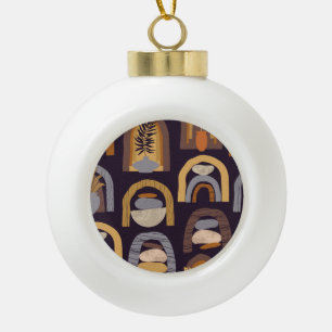 Bohemian Abstract: Minimalist Vintage Charm. Ceramic Ball Christmas Ornament