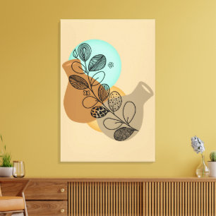 BOHEMIAN ABSTRACT MINIMALIST WITH BLACK LEAF CANVAS PRINT