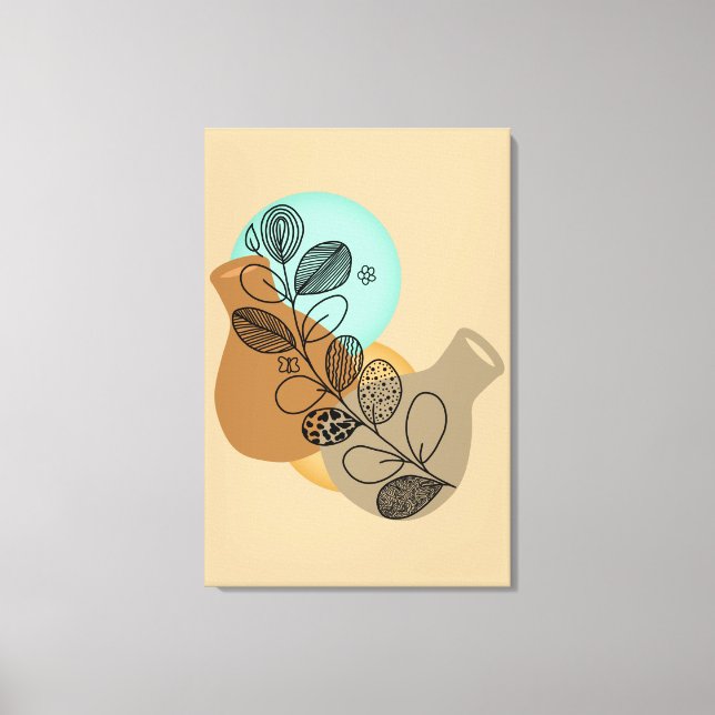 BOHEMIAN ABSTRACT MINIMALIST WITH BLACK LEAF CANVAS PRINT (Front)