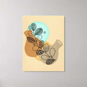 BOHEMIAN ABSTRACT MINIMALIST WITH BLACK LEAF CANVAS PRINT