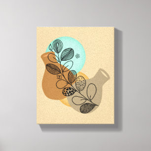 BOHEMIAN ABSTRACT MINIMALIST WITH BLACK LEAF CANVAS PRINT