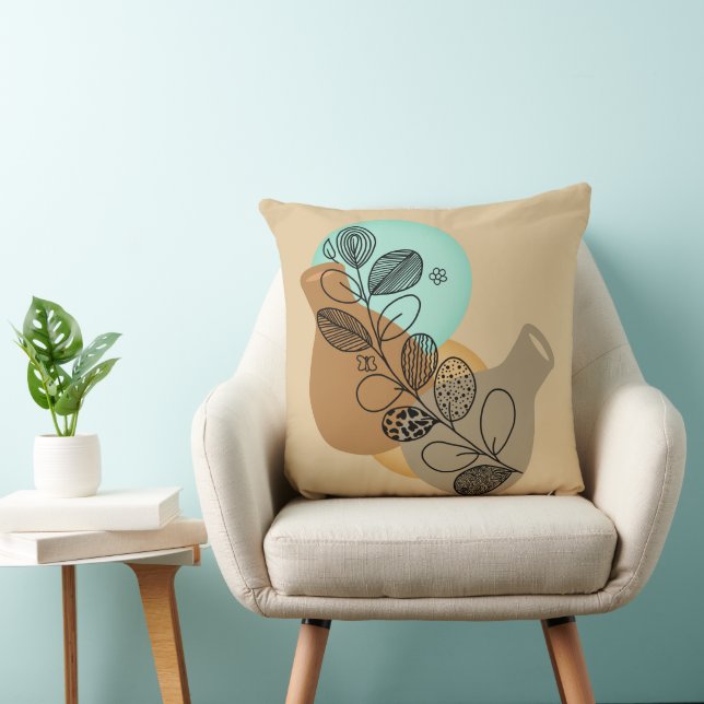 BOHEMIAN ABSTRACT MINIMALIST WITH BLACK LEAF CUSHION (Chair)