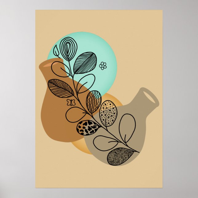 BOHEMIAN ABSTRACT MINIMALIST WITH BLACK LEAF POSTER (Front)
