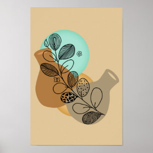 BOHEMIAN ABSTRACT MINIMALIST WITH BLACK LEAF POSTER