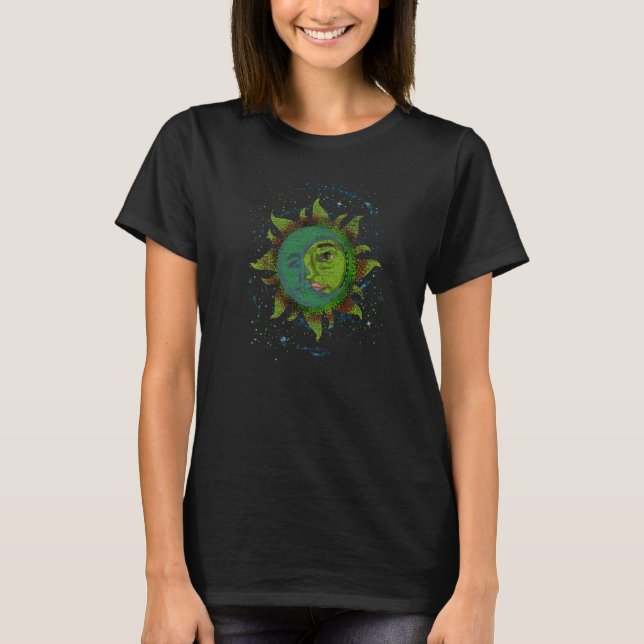 Bohemian Aesthetic Celestial Bodies Sun Moon Astro T-Shirt (Front)