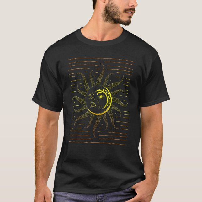 Bohemian Aesthetic Celestial Bodies Sun Moon Astro T-Shirt (Front)