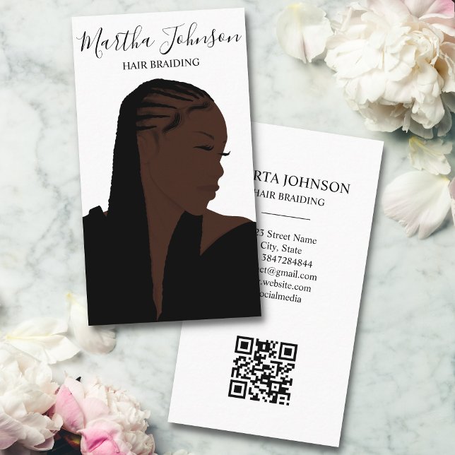 Bohemian Afro American Braids Braiding QR Code Business Card (Creator Uploaded)
